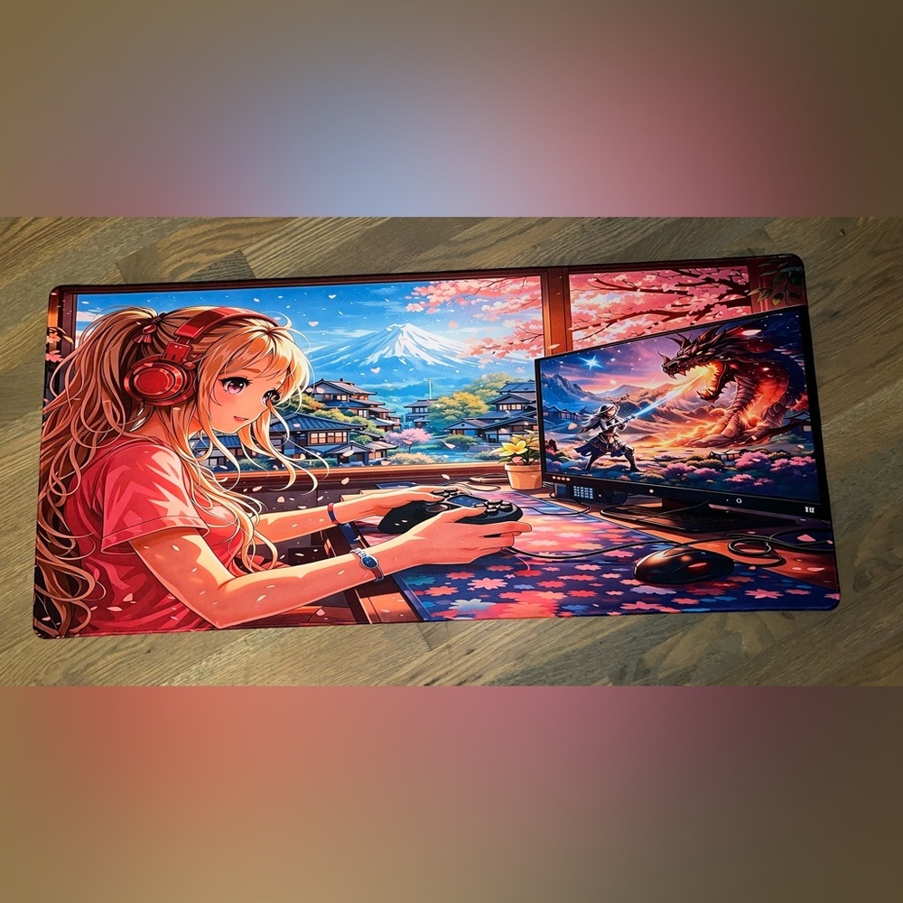BRAND NEW Anime Gamer Desk Mat – Pink & Blue Cherry Blossom Design